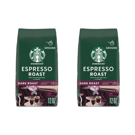 (2 Pack) Starbucks Espresso Roast Dark Roast Ground Coffee 12-Ounce Bag