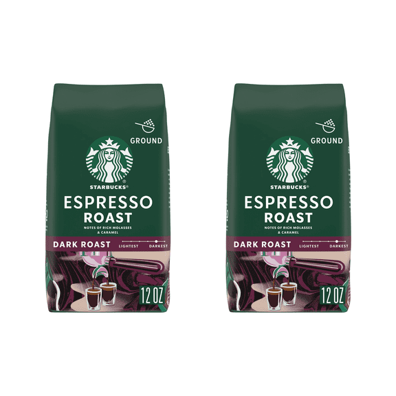 (2 Pack) Starbucks Espresso Roast Dark Roast Ground Coffee 12-Ounce Bag