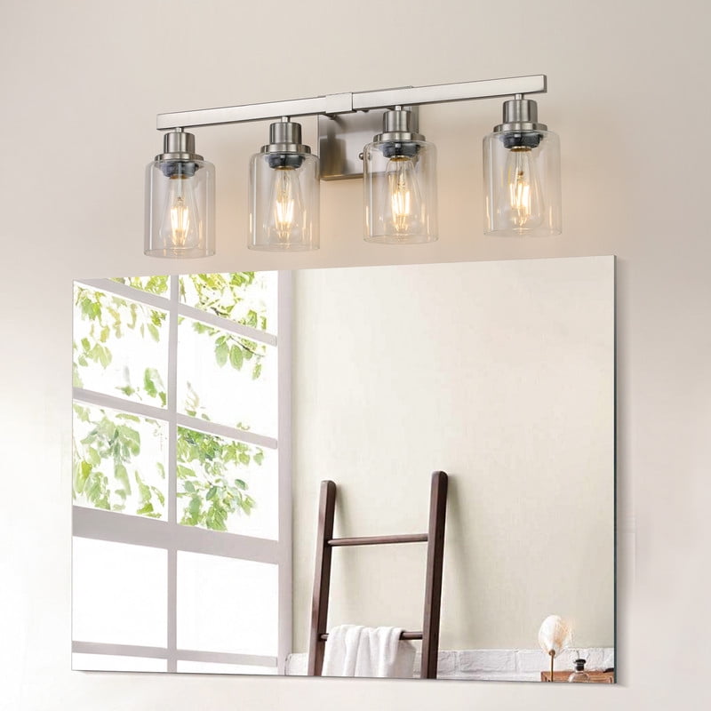24" Modern 4-Light Bathroom Vanity Light Fixture - Brushed Nickel Finish with Clear Glass Shades, Perfect for Bathroom, Vanity, and Dressing Area Lighting (No Bulbs)