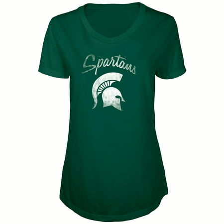 Michigan State Embroidery - Women's Russell Green Michigan State Spartans Distressed V-Neck Tunic T-Shirt