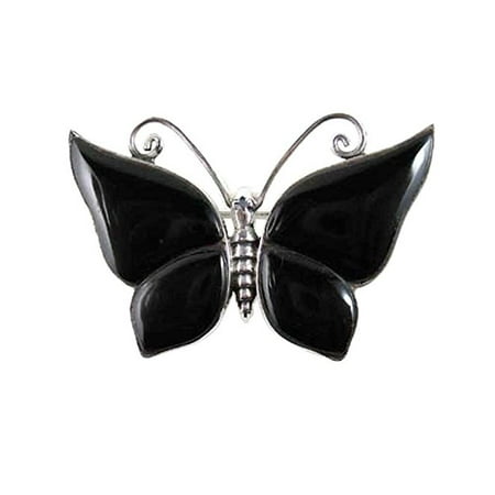 - Sterling Silver Onyx Butterfly Brooch Pin