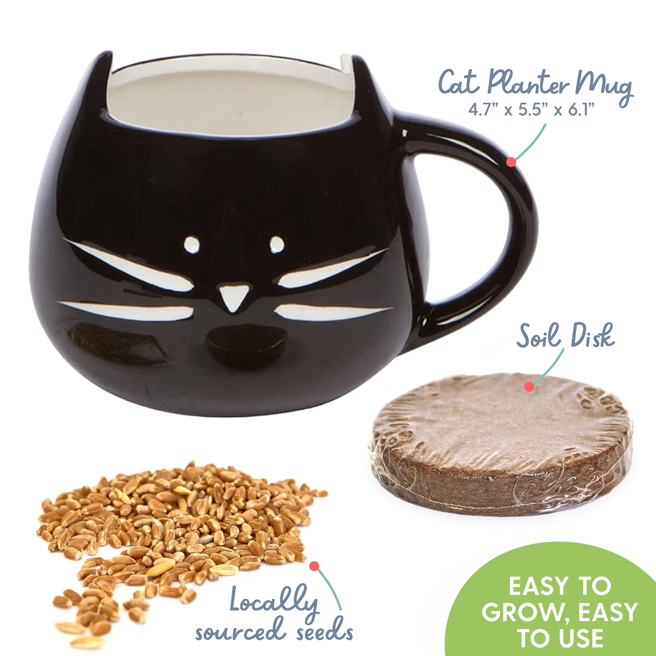 The Cat Ladies Black Cat Mug Pet Grass Grow Kit, Organic Blend