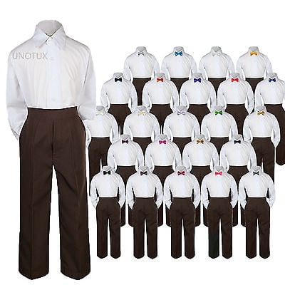 

23 Color 3pc Set Bow Tie Boy Baby Toddler Kid Formal Suit Shirt Brown Pants S-7