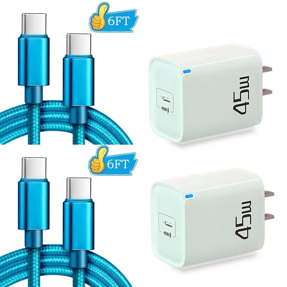 2Pack 45W USB C Charger Super Fast Charger Type C,AlmosTen Usb C Phone Charger Android Wall Charger Block for Samsung Charger Type C Super Fast Charging Cord Galaxy S25 Ultra/S25(6ft Cable)Green Blue