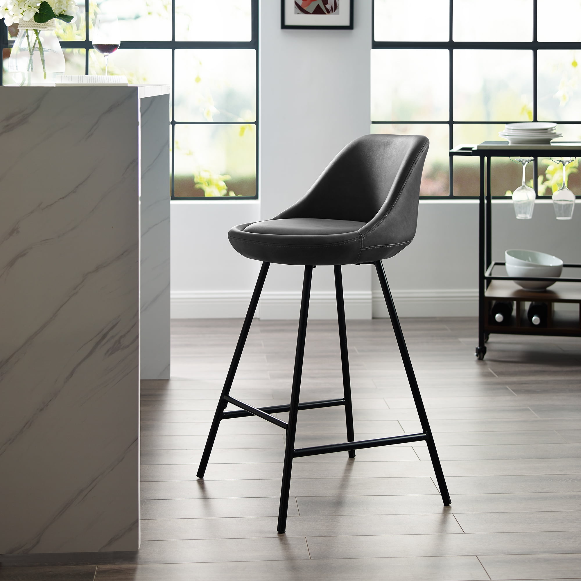 Better Homes & Gardens Modern Faux Leather Counter Stool, Black
