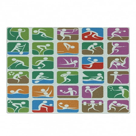 

Olympics Cutting Board Pictograms of the Summer Sports Sailing Wrestling Boxing Fencing Weightlifting Decorative Tempered Glass Cutting and Serving Board Small Size Green Purple by Ambesonne