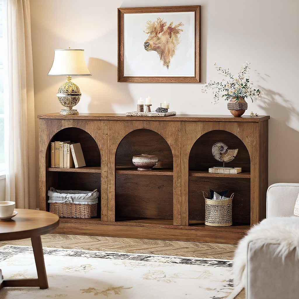 Resenkos 3-Tier Storage Console Table, Rustic Entryway Decor, Space-Saving Home Accessory, Sturdy Farmhouse Style, Rustic Brown