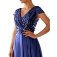 thumbnail image 3 of DYMADE Women V-Neck Sequin Chiffon Solid Petal Sleeve Patchwork Slim Dress, 3 of 4