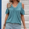 thumbnail image 6 of Guluxicc Summer Cold Shoulder Tops for Women V Neck Short Sleeve Shirts Ladies Cute Casual Blouse Going Out Outfits, 6 of 9