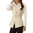 thumbnail image 4 of INSPIRE CHIC Women's Shawl Collar Open Front Belted Sleeveless Blazer Vest XS Apricot, 4 of 6