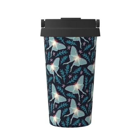 

Xecao Glowing Butterfly Pattern Insulated Coffee Mug with Handle & Flip Thermos Mug Water Bottle Coffee Tumbler Cup