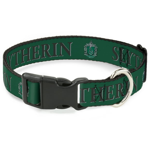 The Wizarding World of Harry Potter Pet Collar, Dog Collar Plastic Buckle, Harry Potter Slytherin Crest Green Black, 7 to 8.5 Inches 0.5 Inch Wide