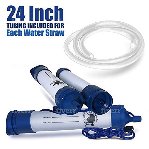 Removal of Microplastics and Particulates Blue Camo Single with 24 Inch Tubing Military Surplus EHS Water Straw Product for Easy Purification of Gallons of Drinking Water 
