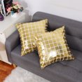 thumbnail image 2 of PiccoCasa 18 inch Gold Bronzing Throw Pillow Cover Square Cushion Cover, Gold Plaid 2, 2 of 7