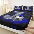 thumbnail image 4 of Castle Fairy 3D Metallic Letter J Soccer Print King Sheets 4pcs, Futuristic Sports Graphic Bedding, Silver Black Blue,1 Fitted Sheet, 1 Flat Sheet and 2 Pillowcases, 4 of 6