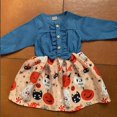 thumbnail image 3 of Robe en Denim à Coutures pour Filles, Décontractée, Col Rond, à Simple Boutonnage, Manches Longues, Robe de Fête d'Halloween, 3 of 4