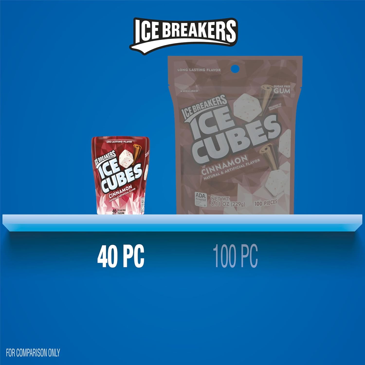 ICE BREAKERS Ice Cubes Cinnamon Sugar Free Chewing Gum Bottles, 3.24 oz (6 Count, 40 Pieces)
