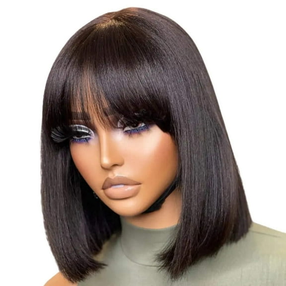 Supreme 13A Celebrity Grade 100% Unprocessed Human Hair Straight Bob Wig with Bangs 10" Wig- Monique