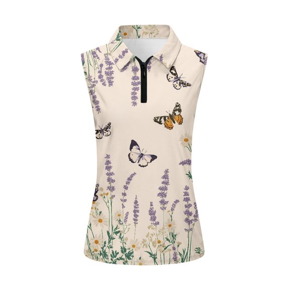 Whosucclay Lavender Daisy and Butterfly Women's Sleeveless Golf Shirts for Ladies, Fashion Elastic Workout Tank Tops for Athletic Indoor XS - 2XL