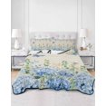 thumbnail image 2 of Quilts Twin Size Bedding Set, Blue Hydrangea Lightweight Quilted Comforter, Spring Summer Eucalyptus Vintage Beige Soft Reversible Bedspread Coverlet with Pillow Covers for All Season, 68" x 86", 2 of 7