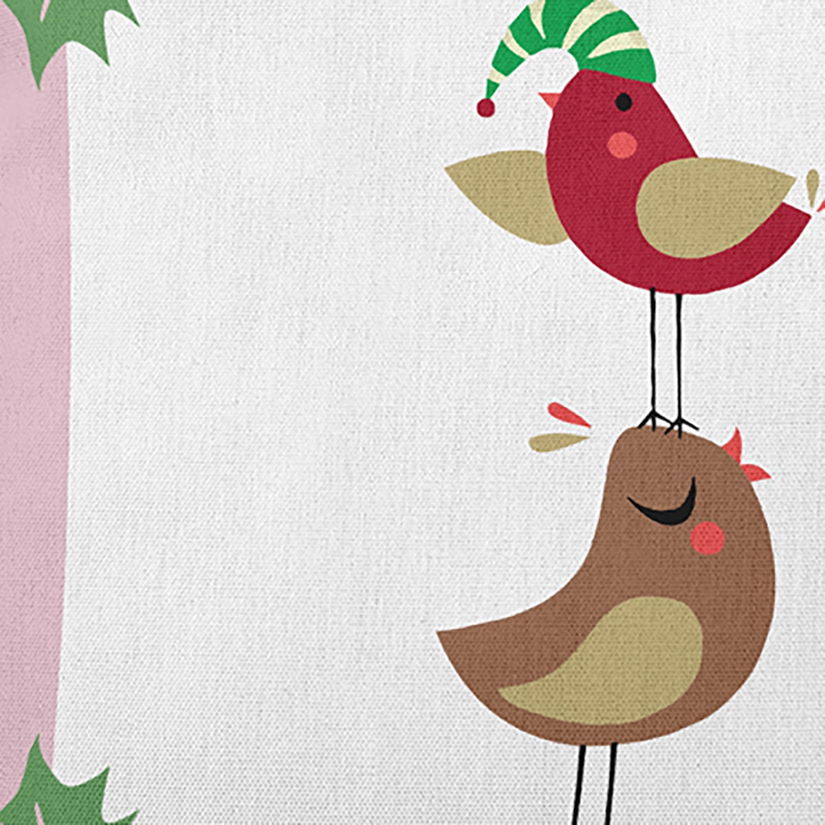16" x 16" Simply Daisy Christmas Birds Polyester Indoor/Outdoor Pillow, Light Pink Qty 1