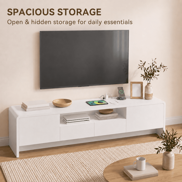 Lacoo 70 Inch TV Stand for 55-75 Inch TVs, Entertainment Center with 2 Drawers and Storage Cabinets, Media Console for Living Room , Black