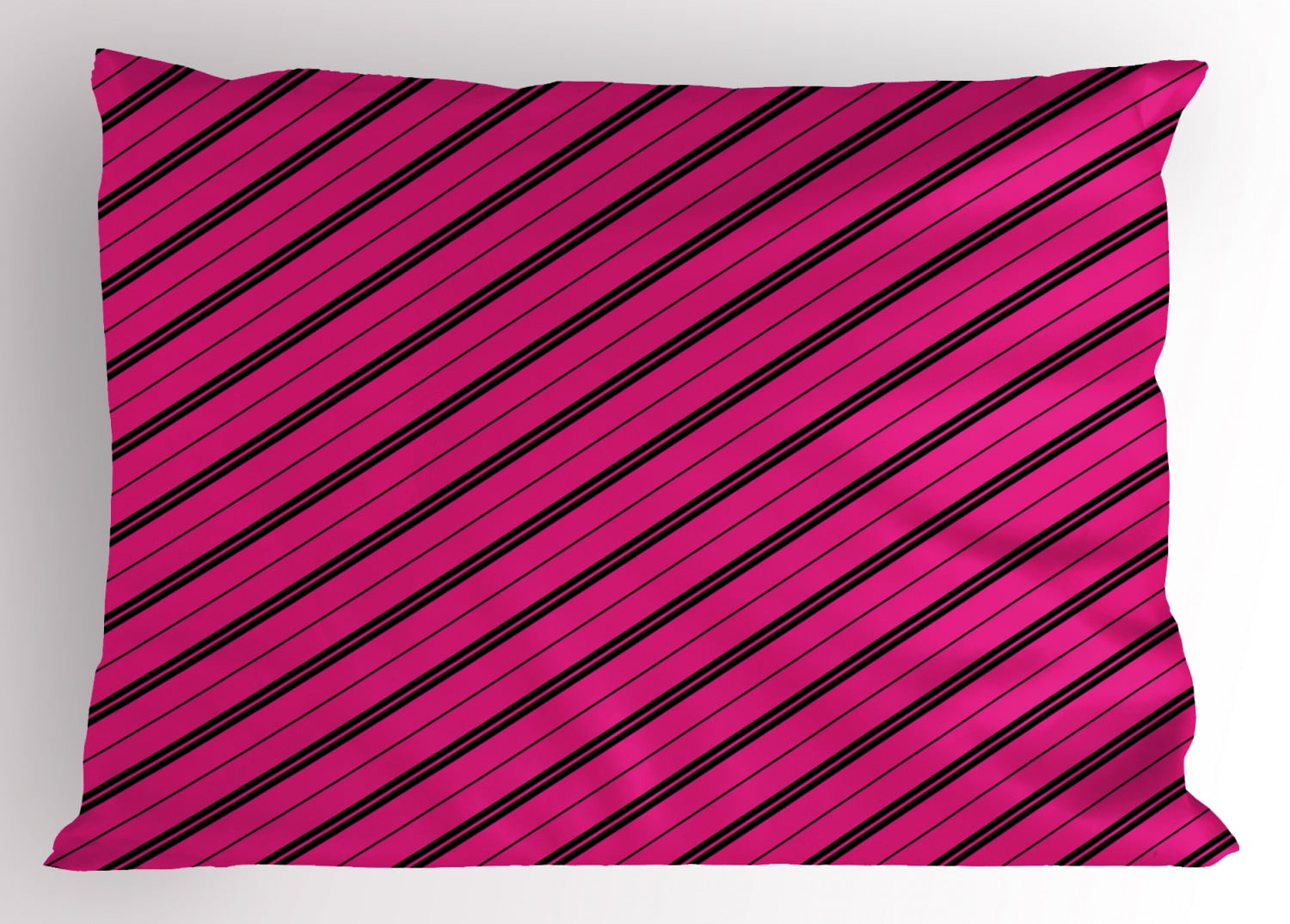 Hot Pink Pillow Sham Diagonal Lines Black Stripes on Pink Backdrop