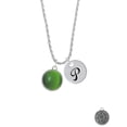 thumbnail image 2 of Delight Jewelry Silvertone Round - Imitation Cat's Eye - Green - Silvertone Script Initial Disc - P - Charm Necklace, 20"+3", 2 of 4