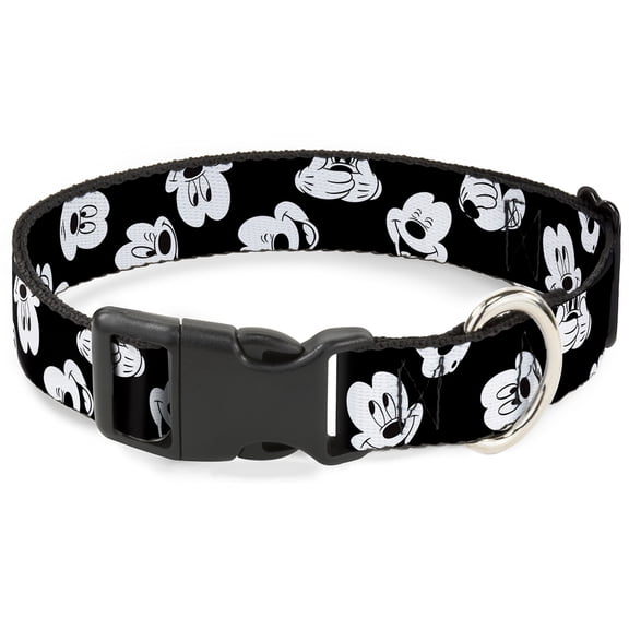 Disney Pet Collar, Dog Collar Plastic Buckle, Mickey Mouse Expressions Scattered Black White, 16 to 23 Inches 1.5 Inch Wide