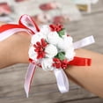 thumbnail image 4 of Hand Flower - 1Pc Beautiful Hand Ribbon Flower Bridal Bridesmaid Wrist Corsage Prom Wedding Party Decorations(red bead), 4 of 5