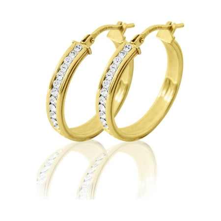 Brilliance Fine Jewelry 18K Gold Plated Sterling Silver Female Crystal Hoop Earrings