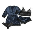 thumbnail image 1 of Women 4pcs Silk Satin Pajama Set Lace Trim Top Drawstring Shorts Belted Pajamas Outfit with Robe, 1 of 5