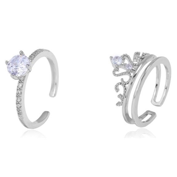 Crown Ring White Gold Zircon Engagement And Wedding Band With Open Design Fashion Jewelry For Her Lustre Shine