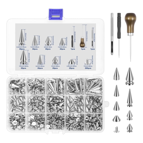 400/403Pcs Punk Spikes and Studs Kit 8 Size Zinc Alloy Leather Clothes Rivet Assortment Kit Tree Spikes Screwback Studs Cone Rivet for Decoration