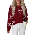 thumbnail image 3 of Fall Long Sleeve Pullover Sweaters for Women Trendy Crewneck Casual Cute Chunky Knit Oversized Sweater Wine Red L, 3 of 10