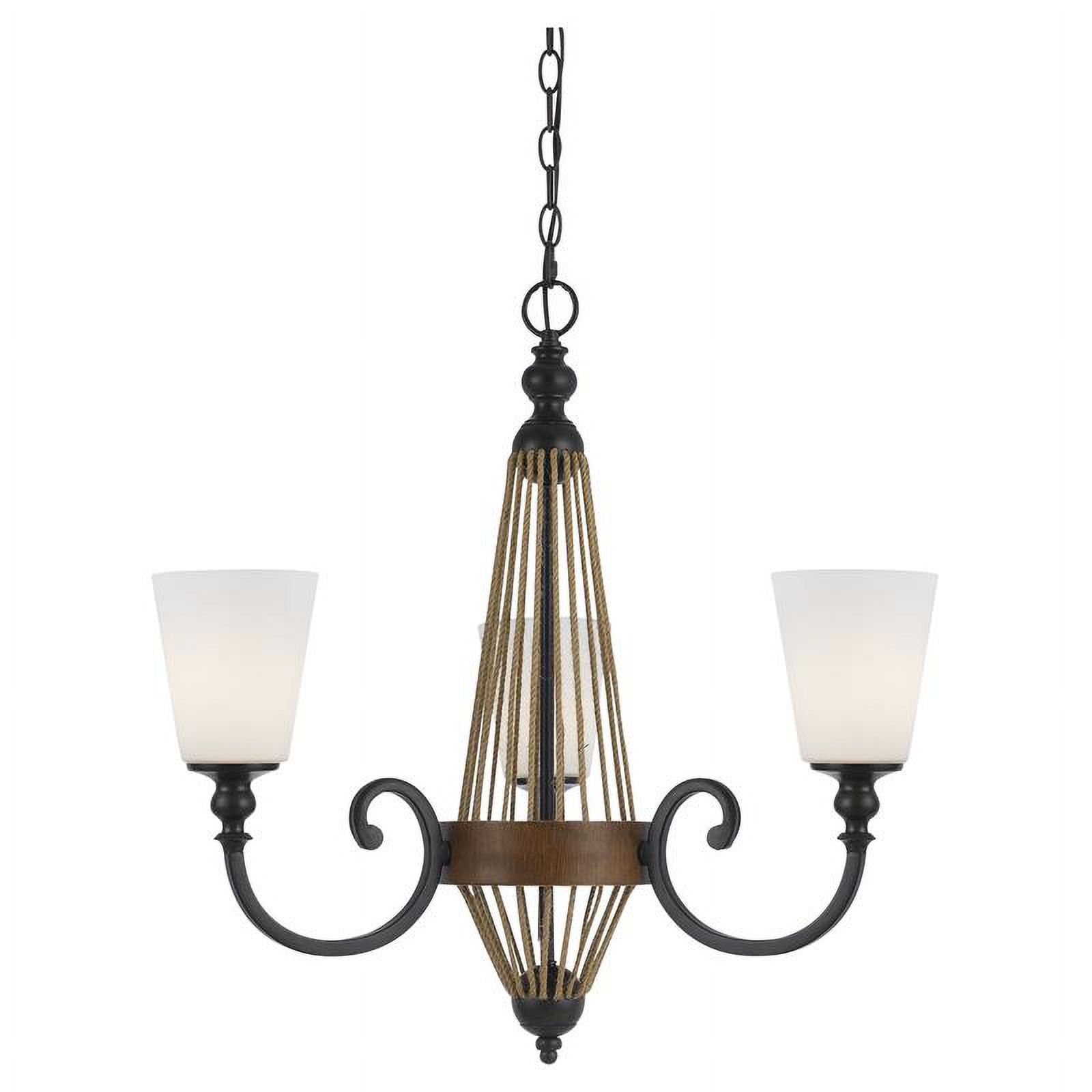 Cal Lighting 25.5" Tall Metal Chandelier in Metal Wood Finish-Color:Metal/Wood,Finish:Metal/Wood,Material:Glass,Shape:Round,Wattage:60WX3 - image 2 of 2