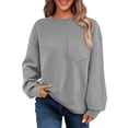 thumbnail image 2 of Siilsaa Womens Oversized Sweatshirt Fall Fashion 2035 Long Sleeve Tops Casual Crewneck Sweatshirts with Pockets Grey,2XL, 2 of 5