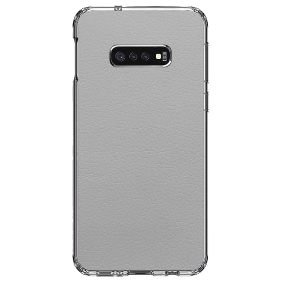 DistinctInk Clear Shockproof Hybrid Case for Samsung Galaxy S10e (5.8" Screen) - TPU Bumper, Acrylic Back, Tempered Glass Screen Protector - Lt Grey Faux Leather Print Design - Printed Leather Image