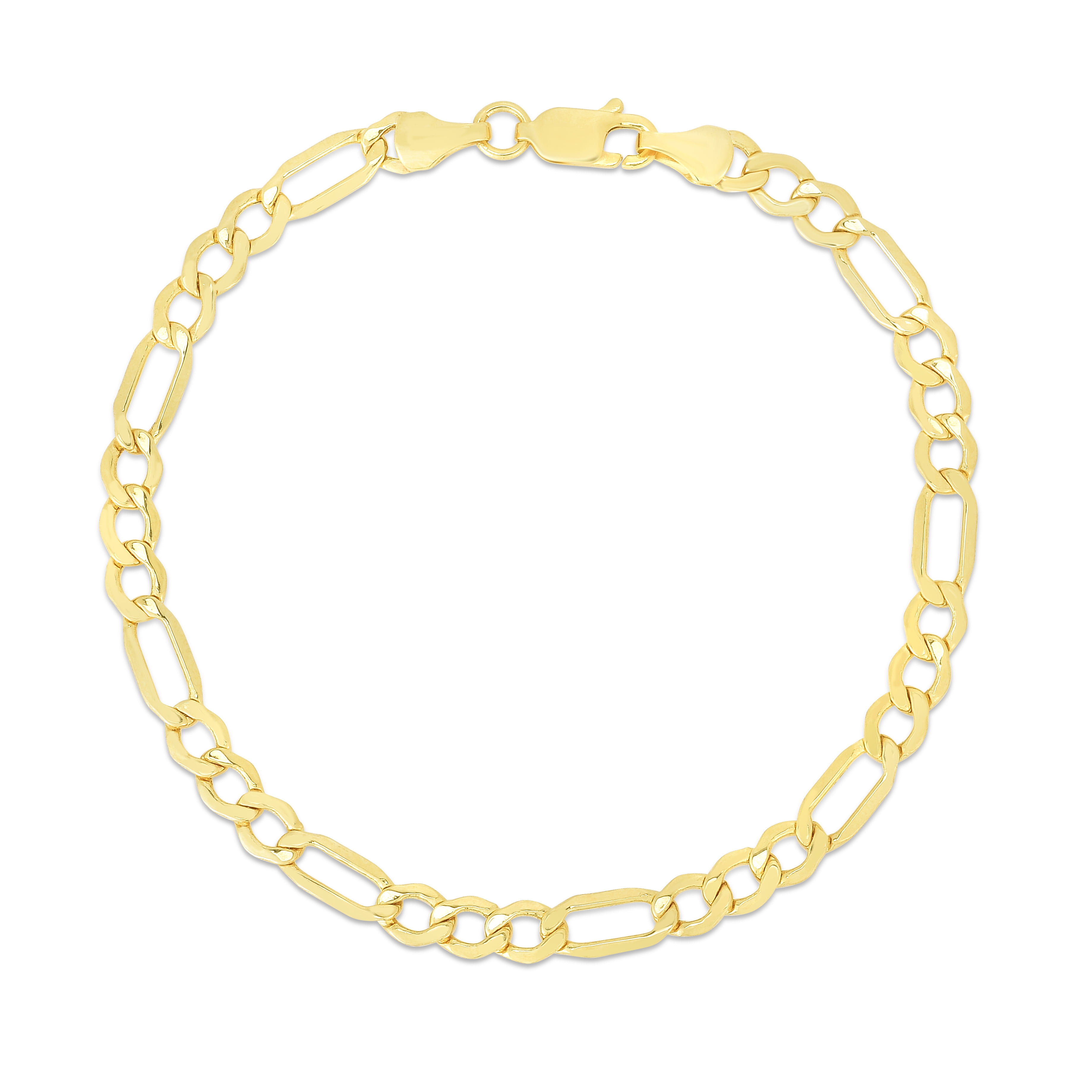 Jewel Tie 10k Gold Hollow Figaro Chain Bracelet with Lobster Clasp 4.6mm 