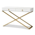 thumbnail image 1 of Baxton Studio Madan White Finished Wood and Gold Metal 2-Drawer Console Table, 1 of 10