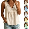 thumbnail image 2 of Womens Tops Gsakboxl Women's Cotton‑Linen Lace‑Trim V‑Neck Sleeveless Tank Top Casual Loose‑Fit Peplum Summer Comfortable Blouse Yellow L, 2 of 6