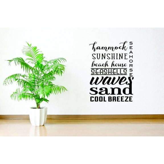 Hammock Sunshine Beach Seashells Vinyl Wall Decal for Home - Wave Darling Family Friends Sand Cool Breeze Cute Wall Décor Bedroom Living Room Entry - Removable High Tact - Size: 10 In x 20 In
