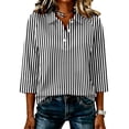 thumbnail image 2 of Satingcolo Women Striped Polo Shirts 3/4 Sleeve Rugby Shirts Oversized Collared T Shirts Fall Color Block Tee Tops,Black M, 2 of 6