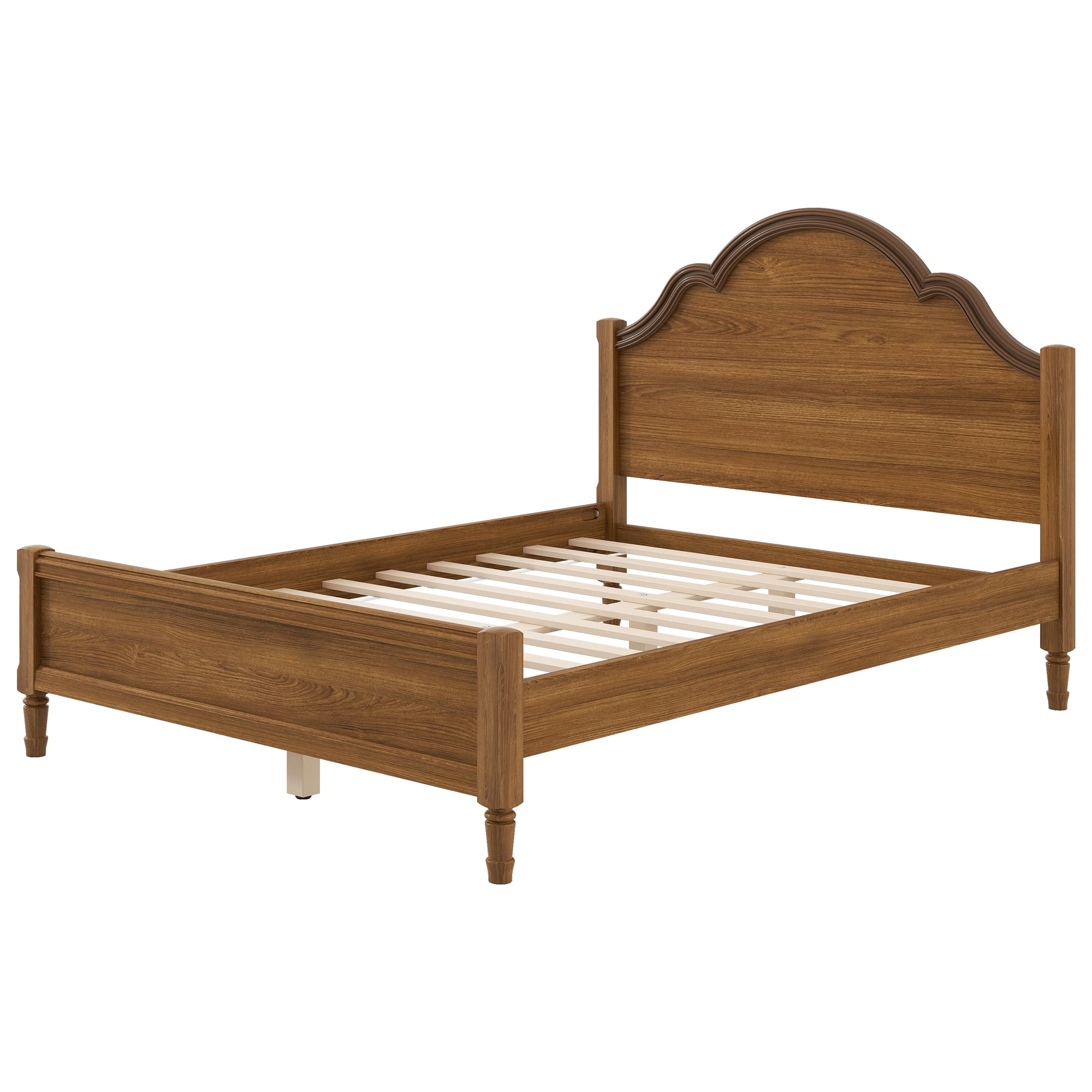 Euroco Wood Queen Size Platform Bed with Headboard, No Spring Box Needed, Walnut