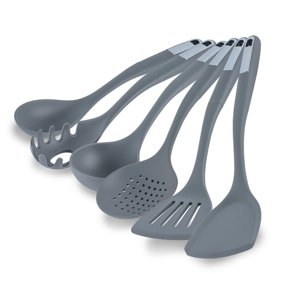 Restaurantware Silicone Utensil Set Pack of 10 Non-Slip Handle 6-Piece Kitchen Tool Set, Heat-Resistant Dishwasher-Friendly Cooking Accessories, Durable Gray Cooking Utensils