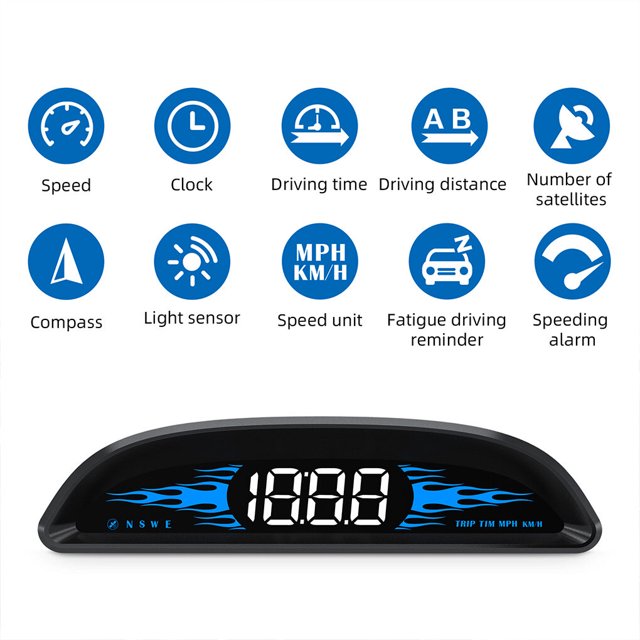 Becaristey Car Speedometer LED Digital On-board USB Head Up Display HUD Odometer Clock Multifunctional Truck Driving Gauge