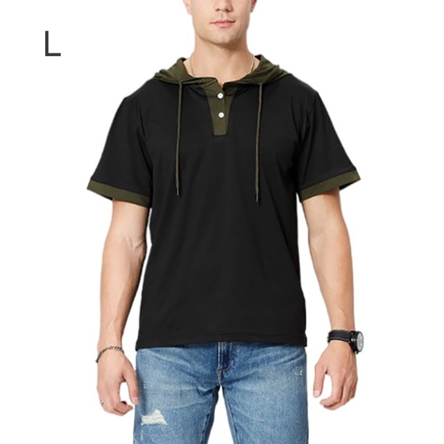 Sudadera de hombre de manga corta con capucha y blusa con capucha, negro, verde militar, L Scienceny AP002510-08