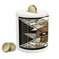 thumbnail image 2 of Tattoo Piggy Bank, Skull Diamond Eyes and Floral Theme Vine Art Shape Renaissance Inspired, Ceramic Coin Bank Money Box for Cash Saving, 3.6" X 3.2", Brown and Black, by Ambesonne, 2 of 4