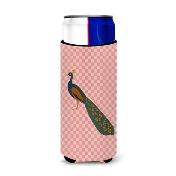 Carolines Treasures BB7925MUK Indian Peacock Peafowl Pink Check Michelob Ultra Hugger for Slim Cans