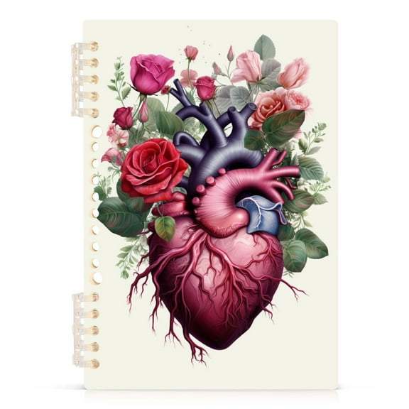 Spiral Journal Notebook Roses Abstract Heart College Ruled Notebook 8.3" x 5.7" A5 Lined Thick Paper Page